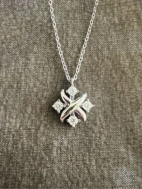 Sterling Silver Cross Cluster Necklace with CZ Stones